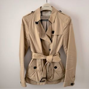 Burberry Brit Double Breasted Peplum Trench Tan